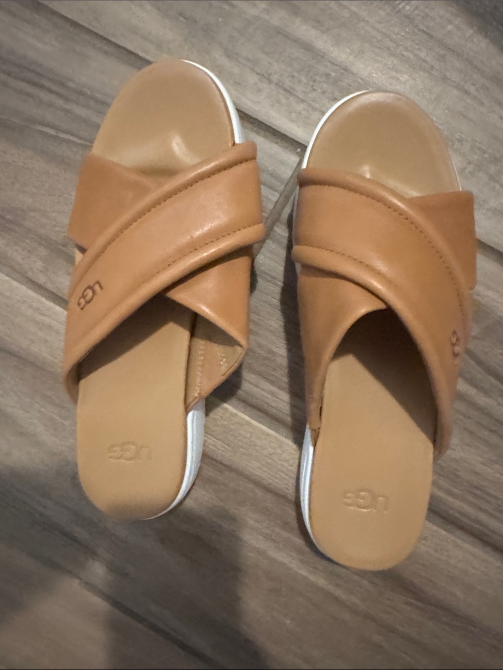 UGG Tan Leather Cross-Band Mules